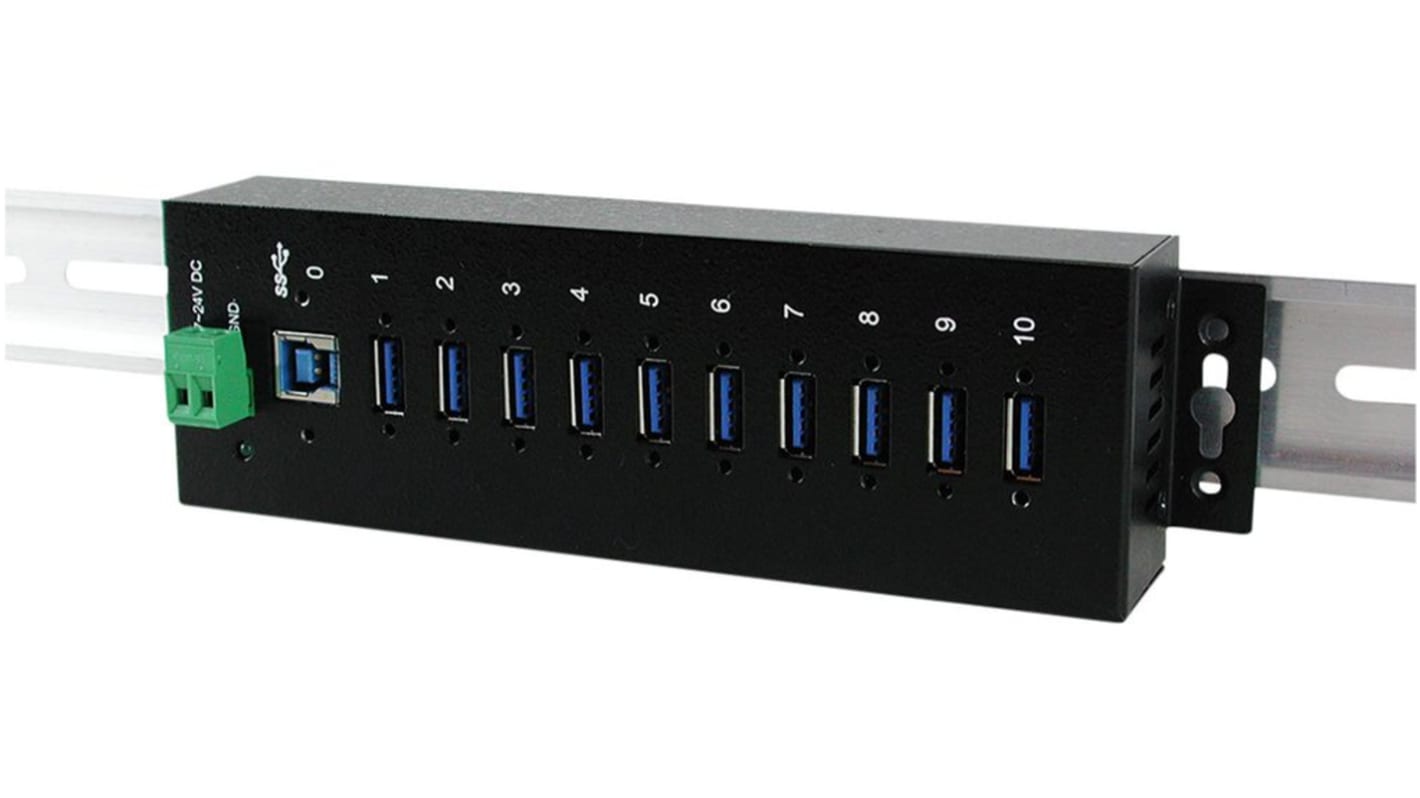 Exsys 10 Port USB 3.0 USB A, USB B USB 3.0 Hub, USB Bus Powered, 197.70 x 55.5 x 31.00mm