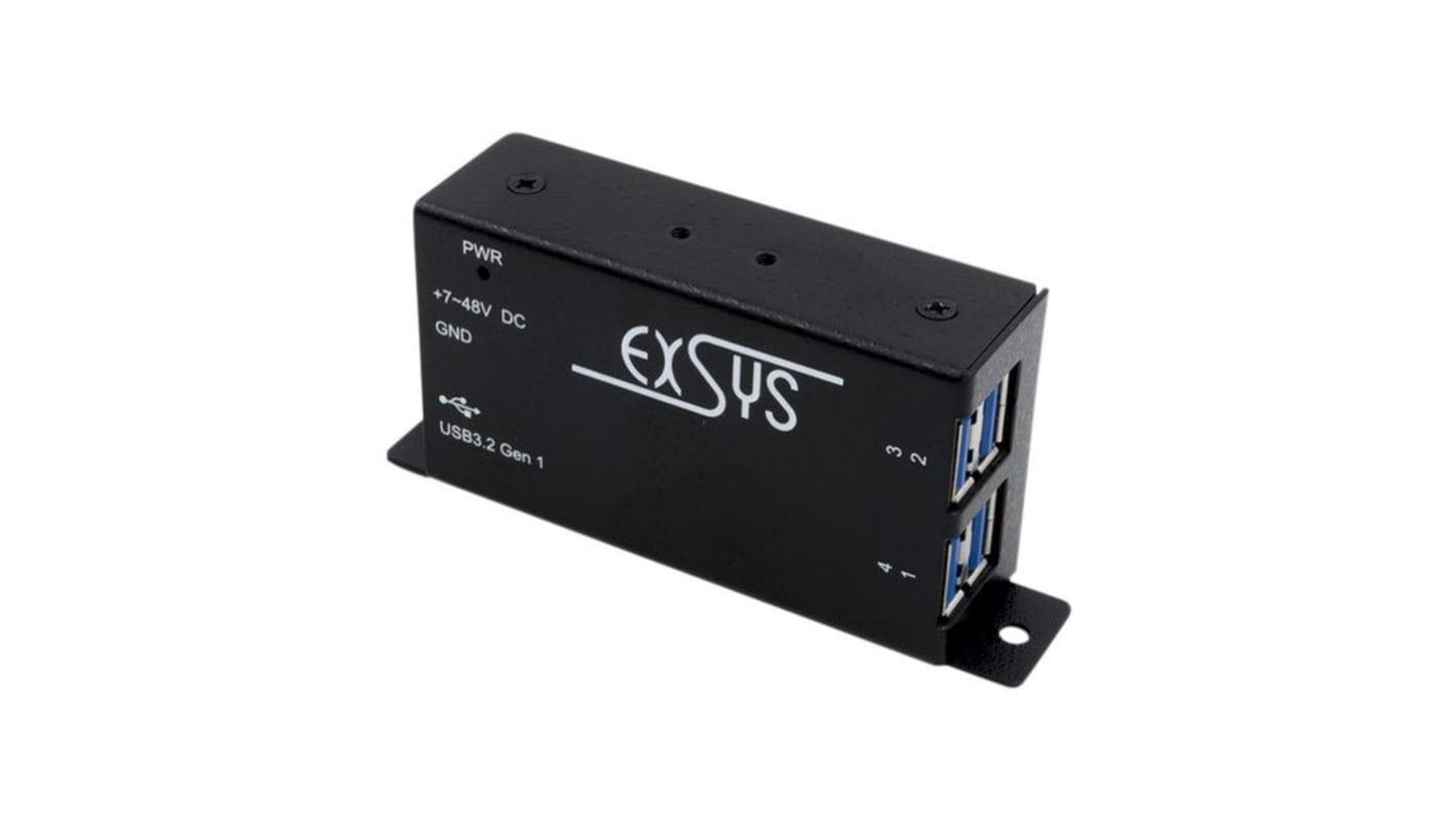 Exsys 4 Port USB 3.0 USB A, USB B  Hub, USB Bus Powered, 81.70 x 46.60 x 24.40mm