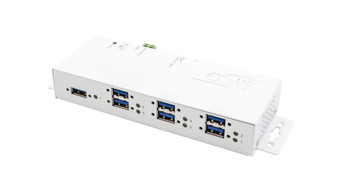 Exsys 7 Port USB 3.2 USB A, USB B  Hub, USB Bus Powered, 178.60 x 59.90 x 25.45mm