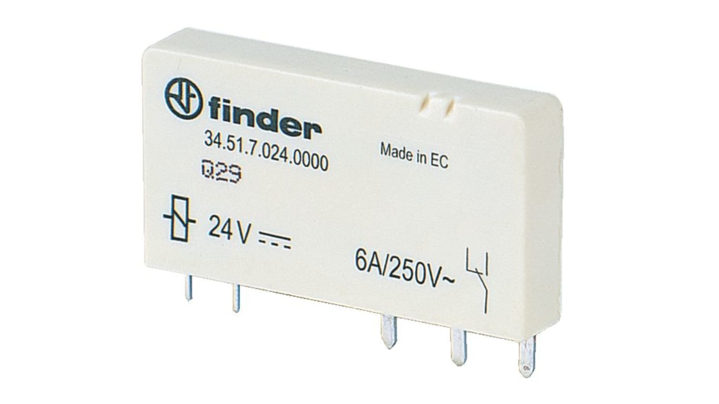 Finder PCB Mount Power Relay, 24V Coil, 6A Switching Current, SPDT