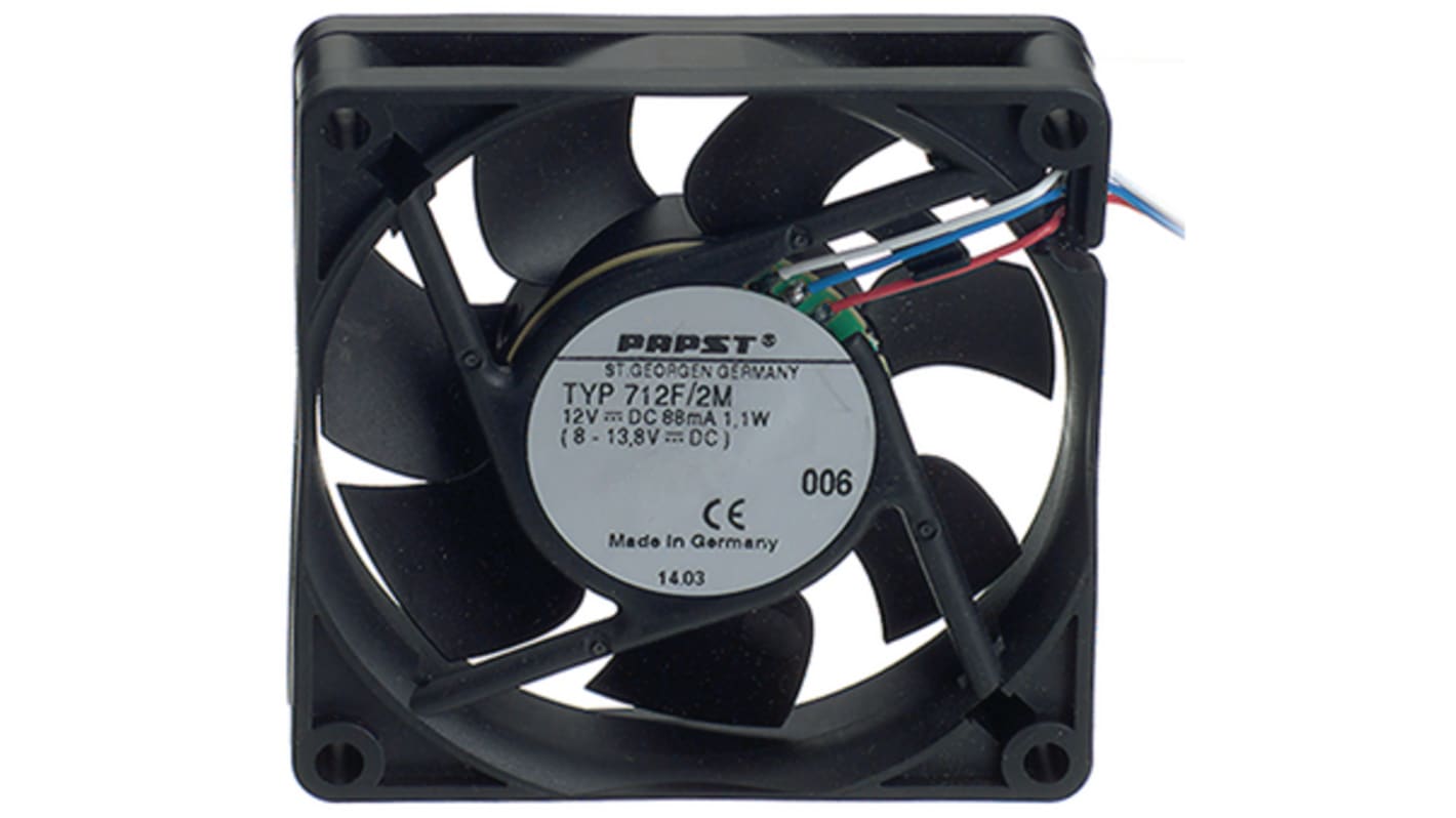 ebm-papst Axial Fan, 12 V dc, dc Operation, 43m³/h, 1.7W, 140mA Max, 70 x 70 x 15mm