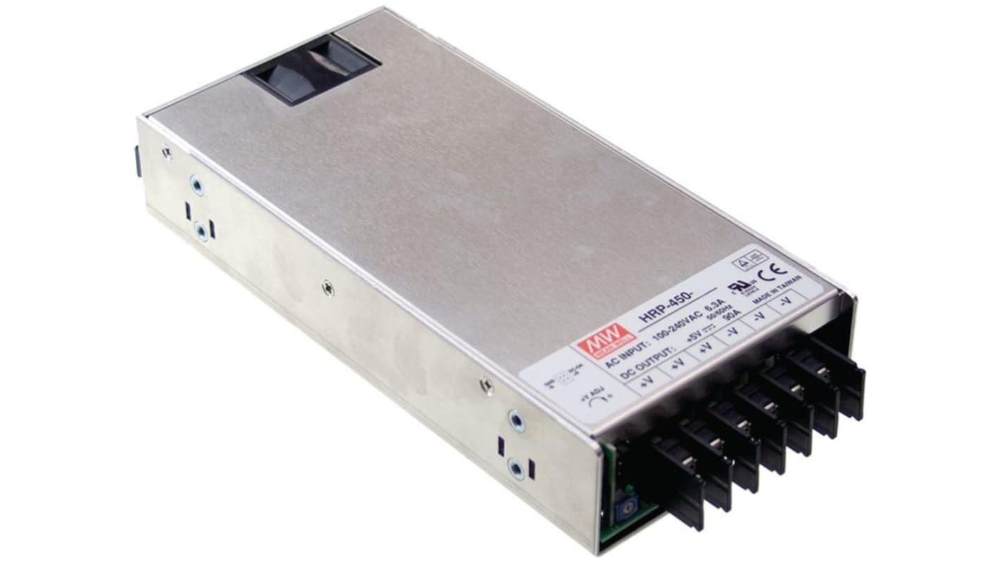 MEAN WELL Switching Power Supply, HRP-450-24, 24V dc, 18.8A, 451.2W, 1 Output, 85 → 264V ac Input Voltage