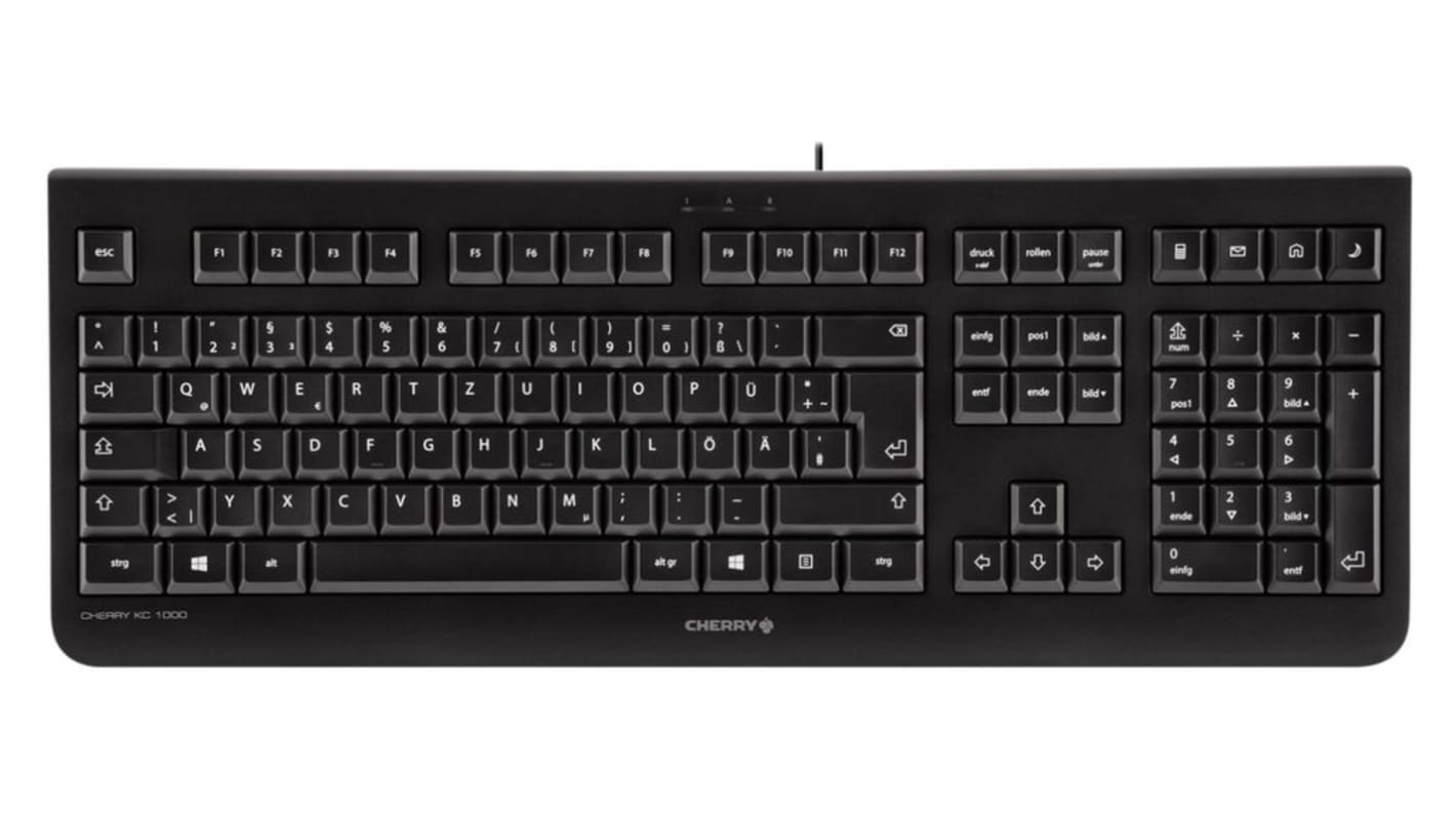 Teclado Cherry, , Con cable, Negro, USB, Teclado numérico, QWERTY
