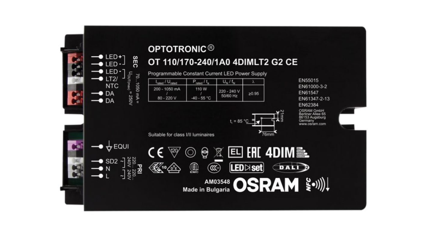 Sterownik LED napięcie wyjciowe: 220V 700mA napięcie wejściowe: 264 V AC stabilizowany prądowo 110W Osram