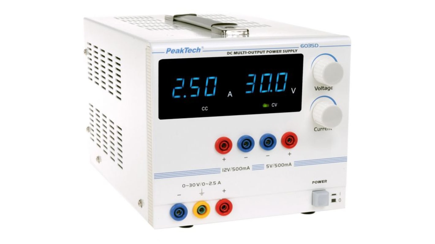 PeakTech Laboratoriestrømforsyning, 3 Udgange, 5 V, 12 And 32 V, 2.5A, 75W