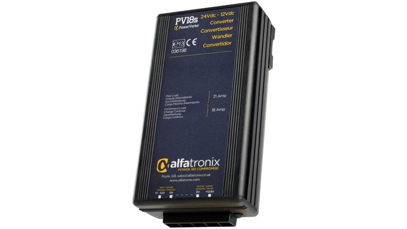 Alfatronix DC-DC átalakító, KI: 13.6V dc, 18A / 216W, BE: 17 → 32 VDC