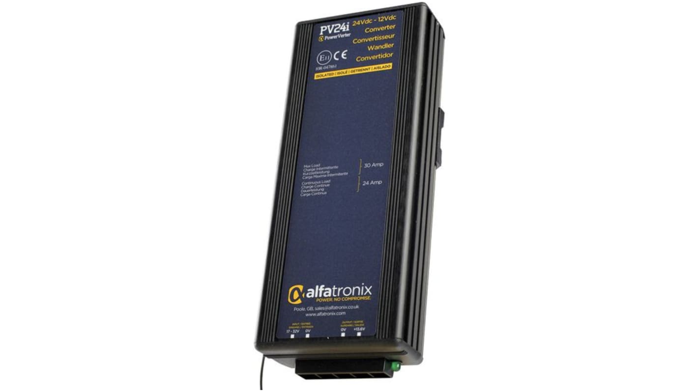 Alfatronix PV DC-DC Converter, 13.6V dc/ 24A Output, 17 → 32 VDC Input, 288W, Clip Mount, +30°C Max Temp -25°C