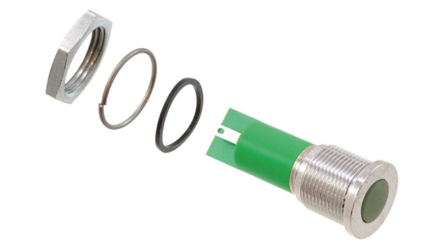 APEM Green Panel Mount Indicator, 24V, 16mm Mounting Hole Size, Faston, Solder Lug Termination, IP67