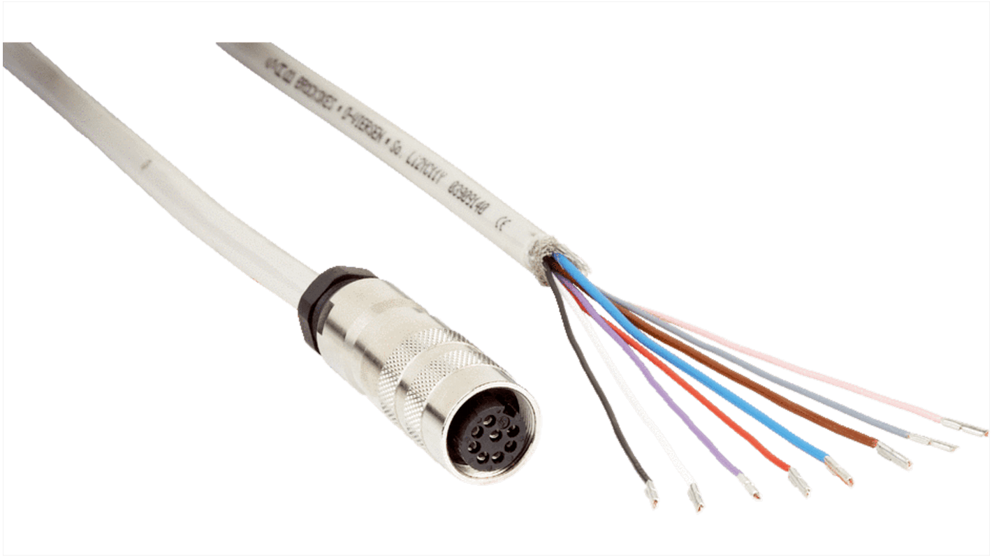 SICK Straight Female 8 way M16 to Unterminated Connector & Cable, 5m