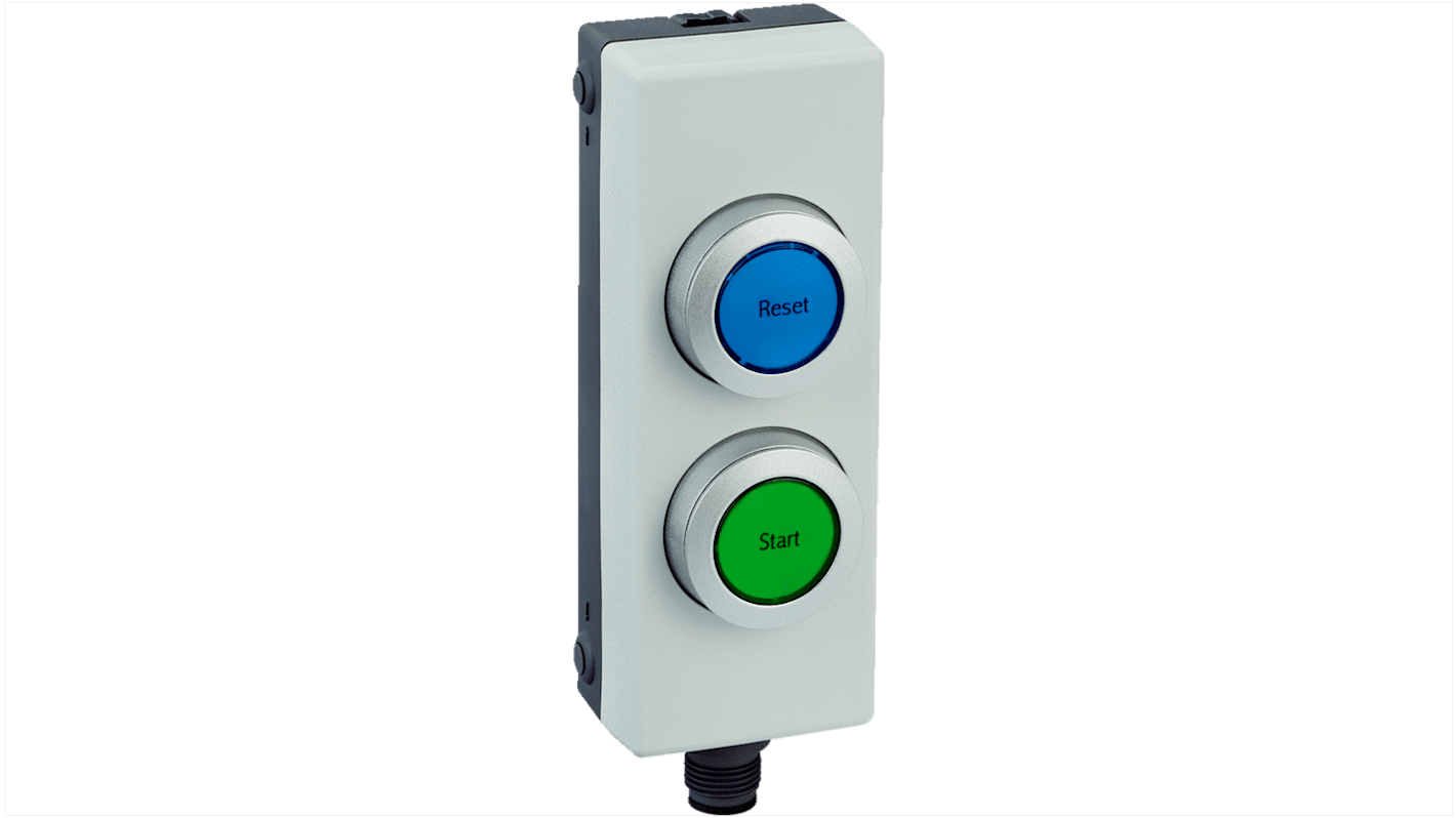 Sick Slow Action Control Station Switch - 2NO, PBT, 2 Cutouts, Blue, +/-, IP65