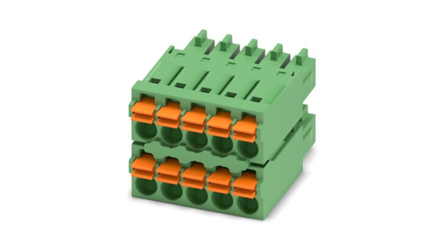 Phoenix Contact, 3.5mm Pitch, 5, 5/ 5-ST-3, FMCD 1, 10 Way, , Pluggable Terminal Block, Plug, Push-In, Push In Spring
