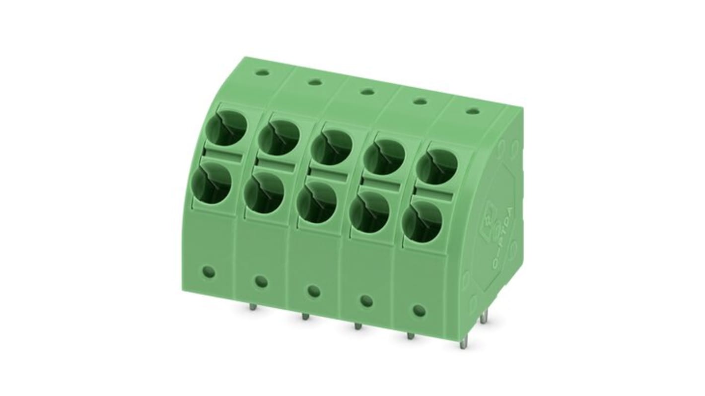 Phoenix Contact 0, 5/ 5-5, PTDA 2 Series PCB Terminal Block, 10-Contact, 2.5mm Pitch, Solder Mount, 2-Row, Push In