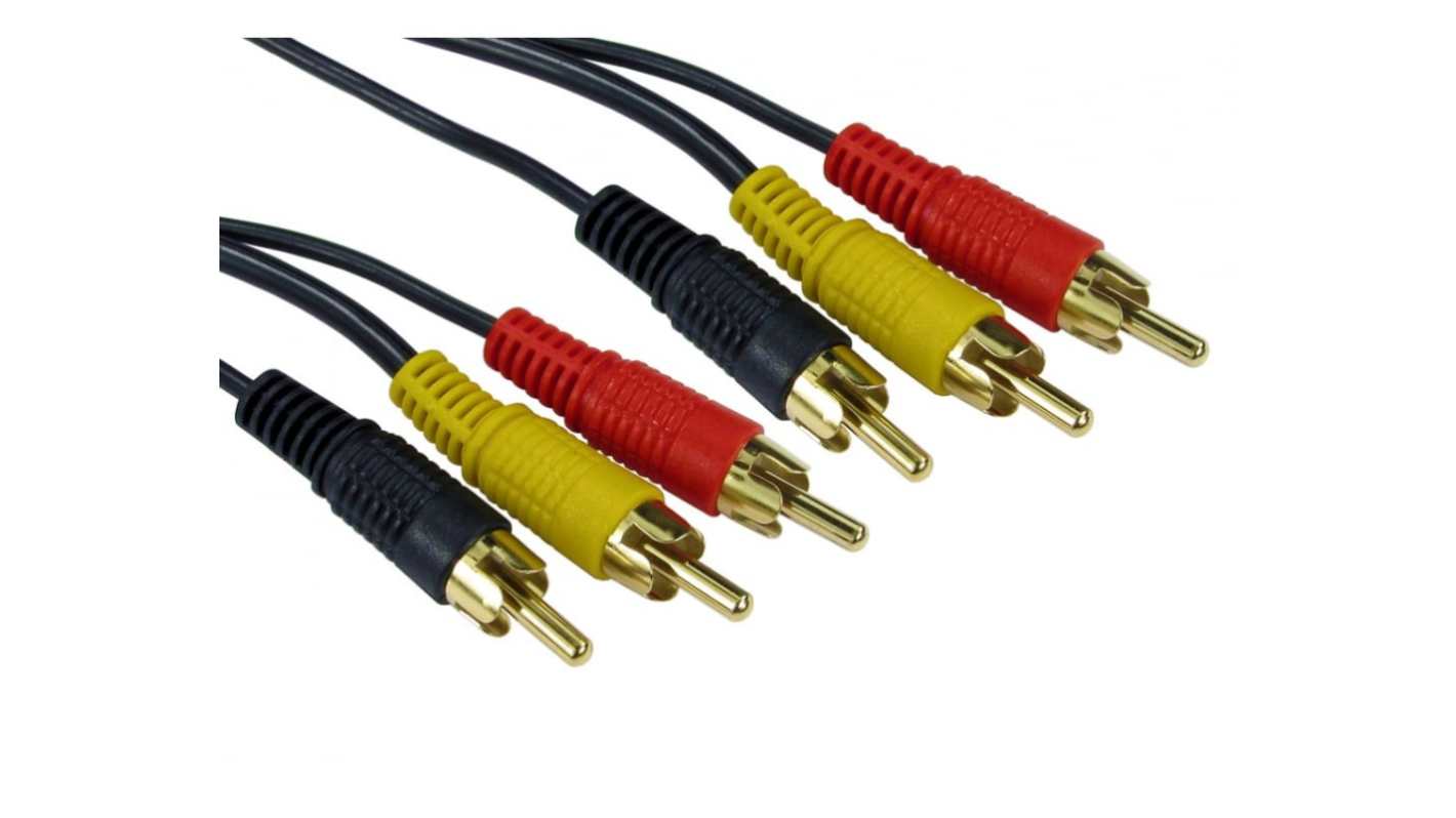 RS PRO Cinch-Kabel, RCA x 3 / RCA x 3 Stecker Stecker L. 15m Schwarz