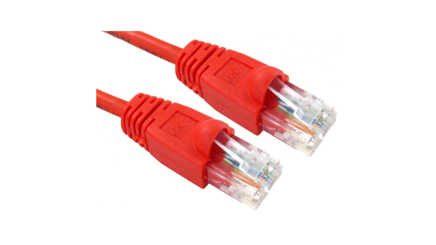 RS PRO Cat5e Straight Male RJ45 to Straight Male RJ45 Ethernet Cable, UTP, Red PVC Sheath, 500mm