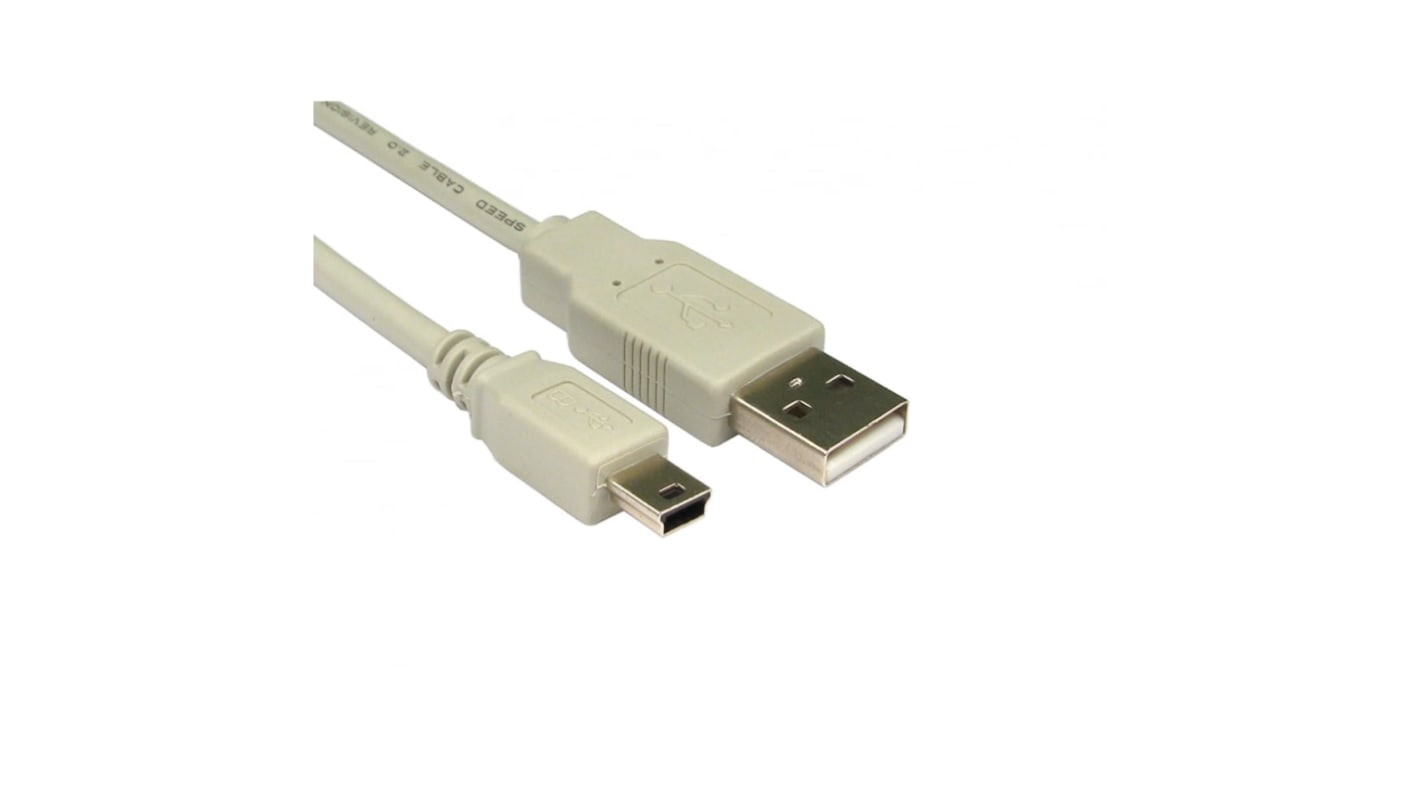 RS PRO USB 2.0, Male USB A to Male Mini USB B, 1.8m