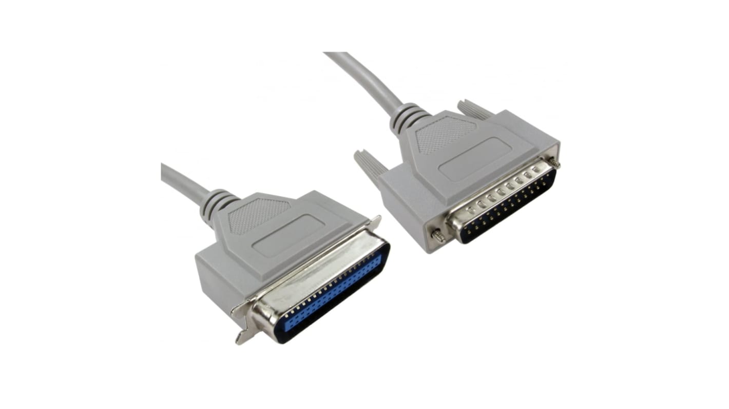 RS PRO 并口线, 7m, 灰色, 25 针 D-sub转Centronics