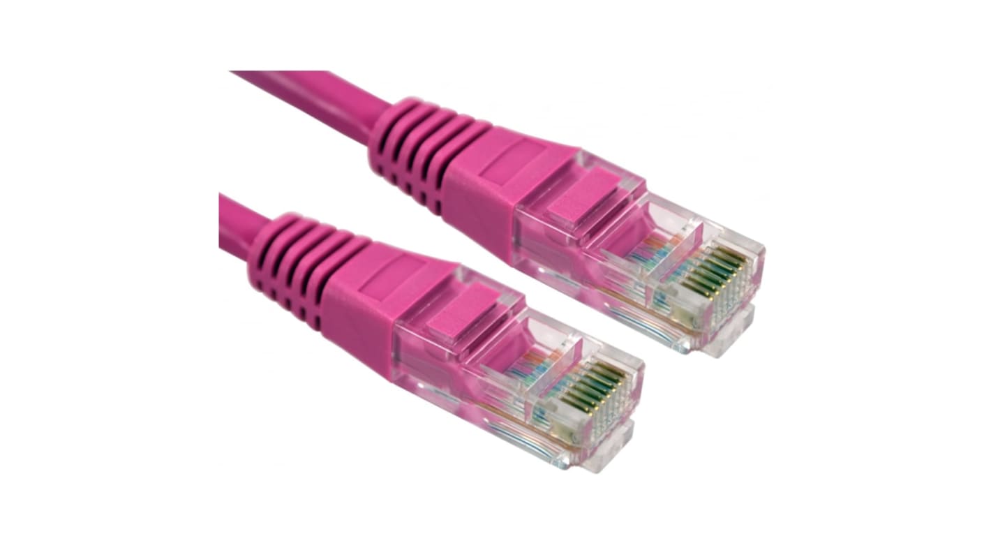 RS PRO Cat5e Straight Male RJ45 to Straight Male RJ45 Ethernet Cable, UTP, Pink PVC Sheath, 250mm