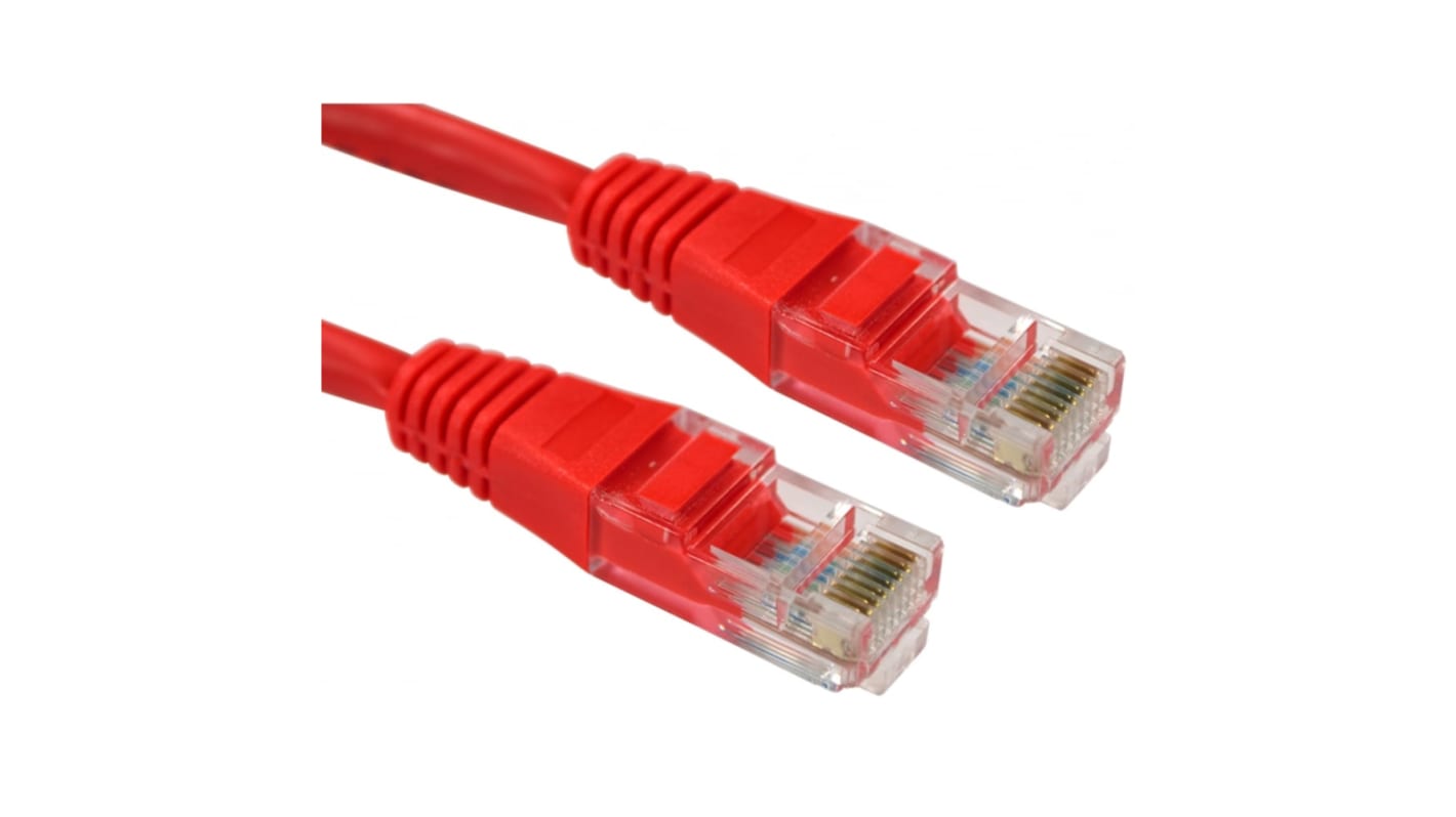 RS PRO Cat5e Straight Male RJ45 to Straight Male RJ45 Ethernet Cable, UTP, Red PVC Sheath, 500mm