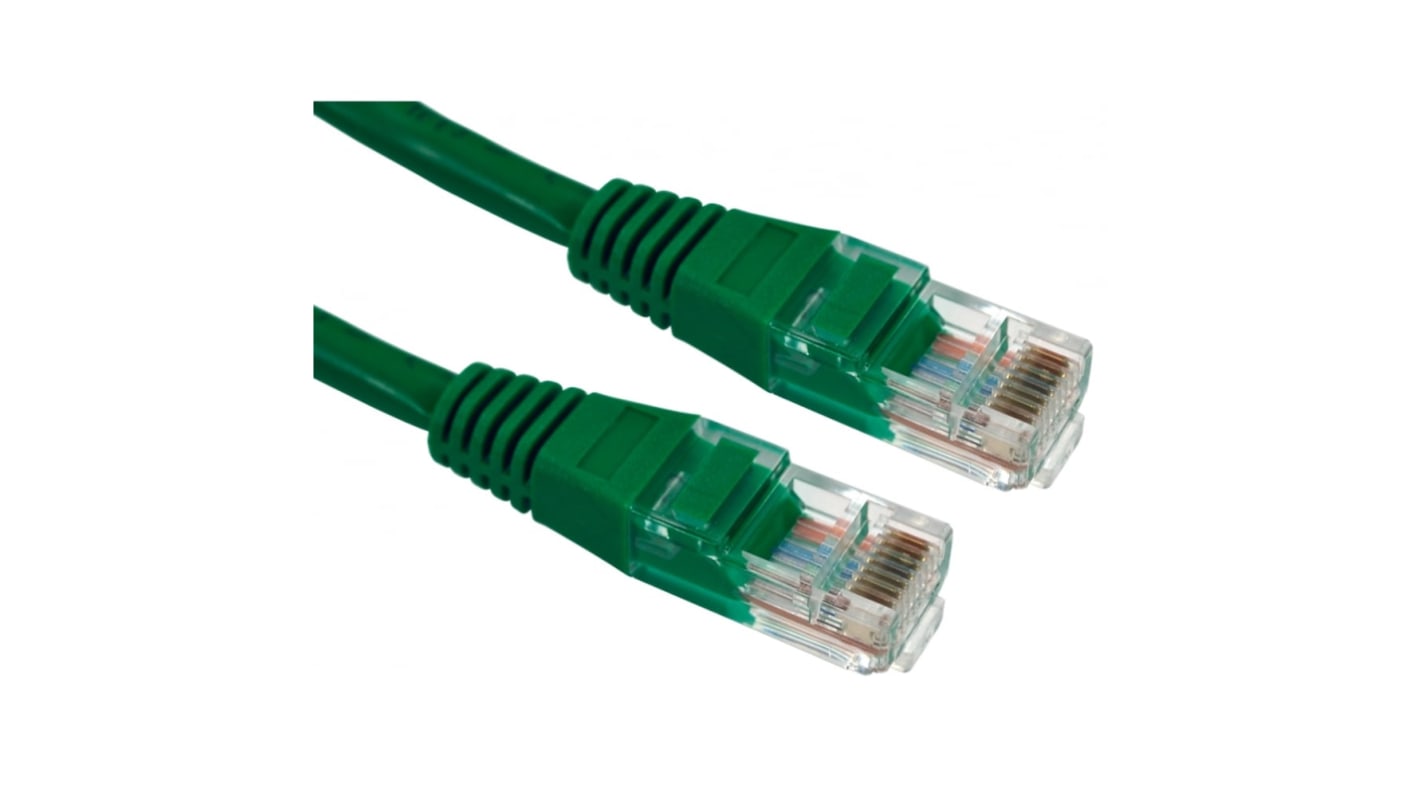 RS PRO Cat5e Straight Male RJ45 to Straight Male RJ45 Ethernet Cable, UTP, Green PVC Sheath, 2m