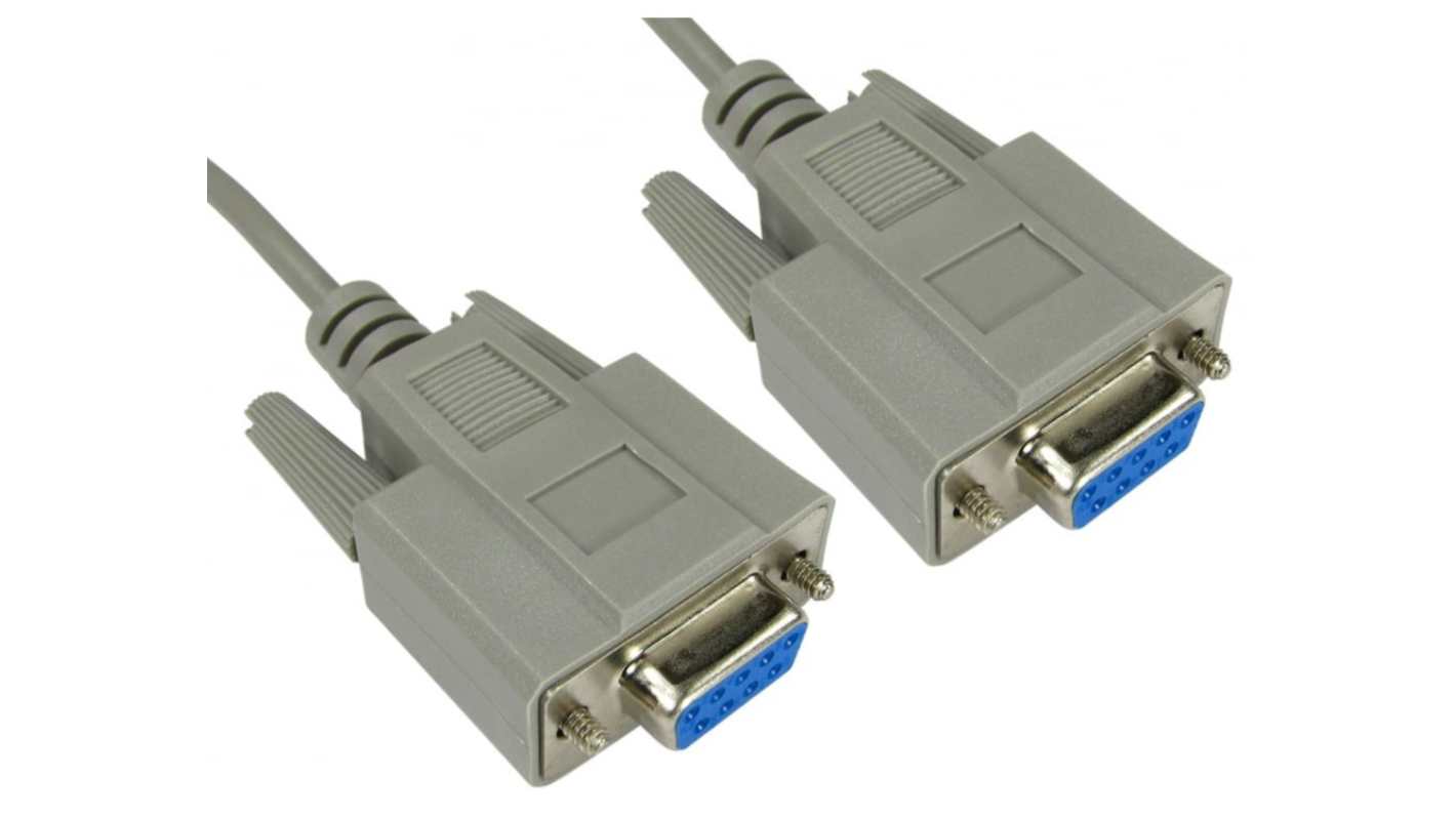 Cable cruzado null-modem RS PRO, long. 3m, color Gris, con. A: Sub-D de 9 contactos Hembra, con. B: Sub-D de 9