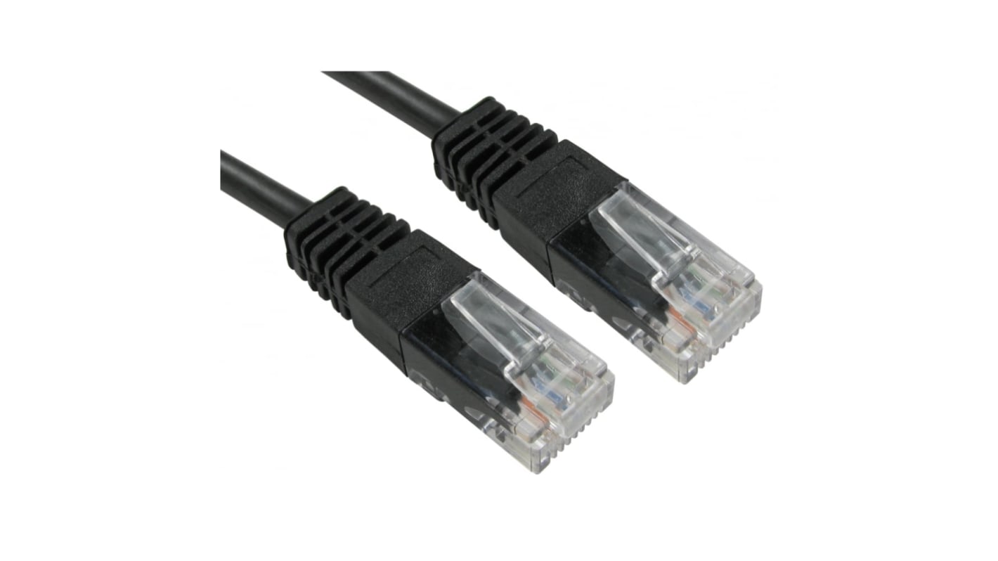 RS PRO Cat5e Straight Male RJ45 to Straight Male RJ45 Ethernet Cable, UTP, Black PVC Sheath, 500mm