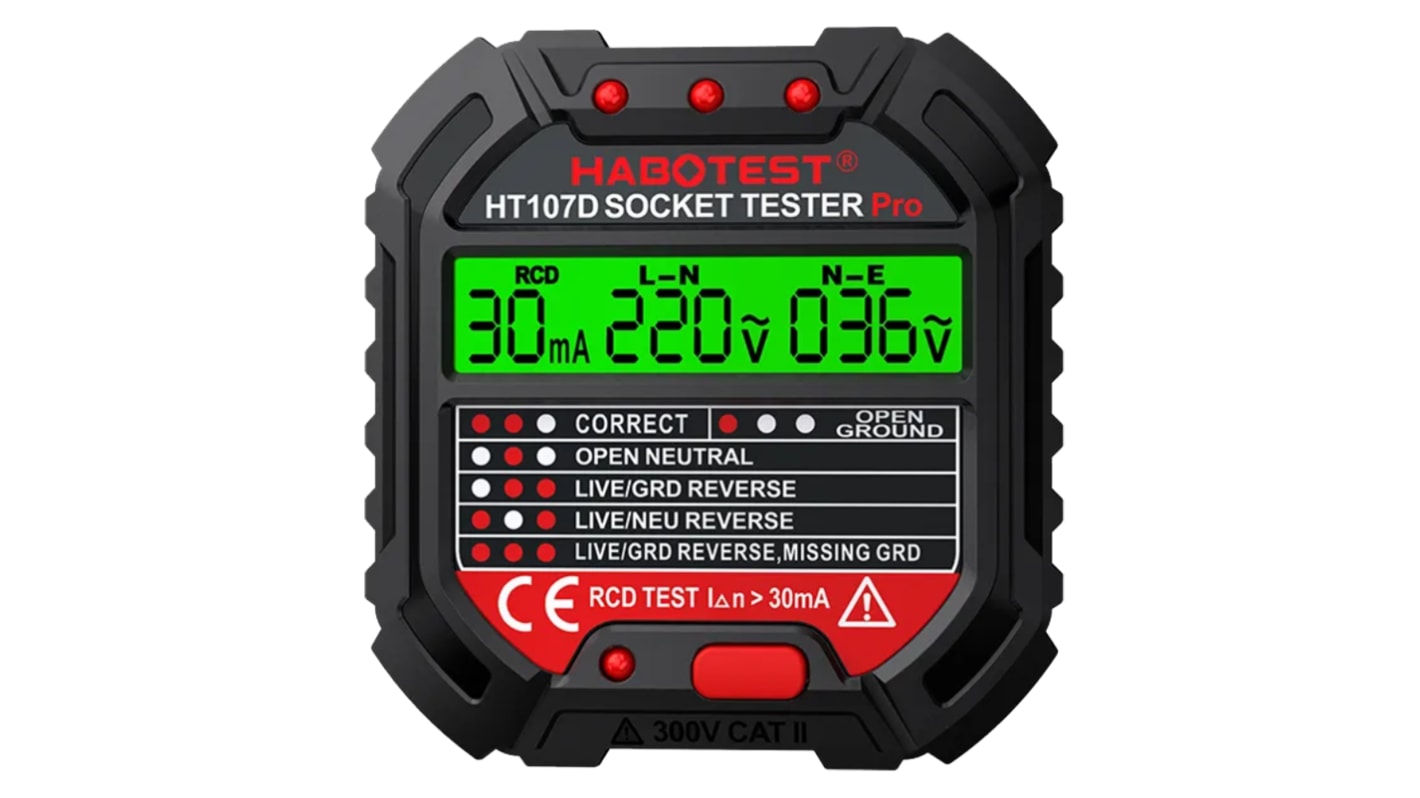 Seeit 插座检测仪, 250V 交流电压, 安全类别CAT II 300V, HT107D-EU