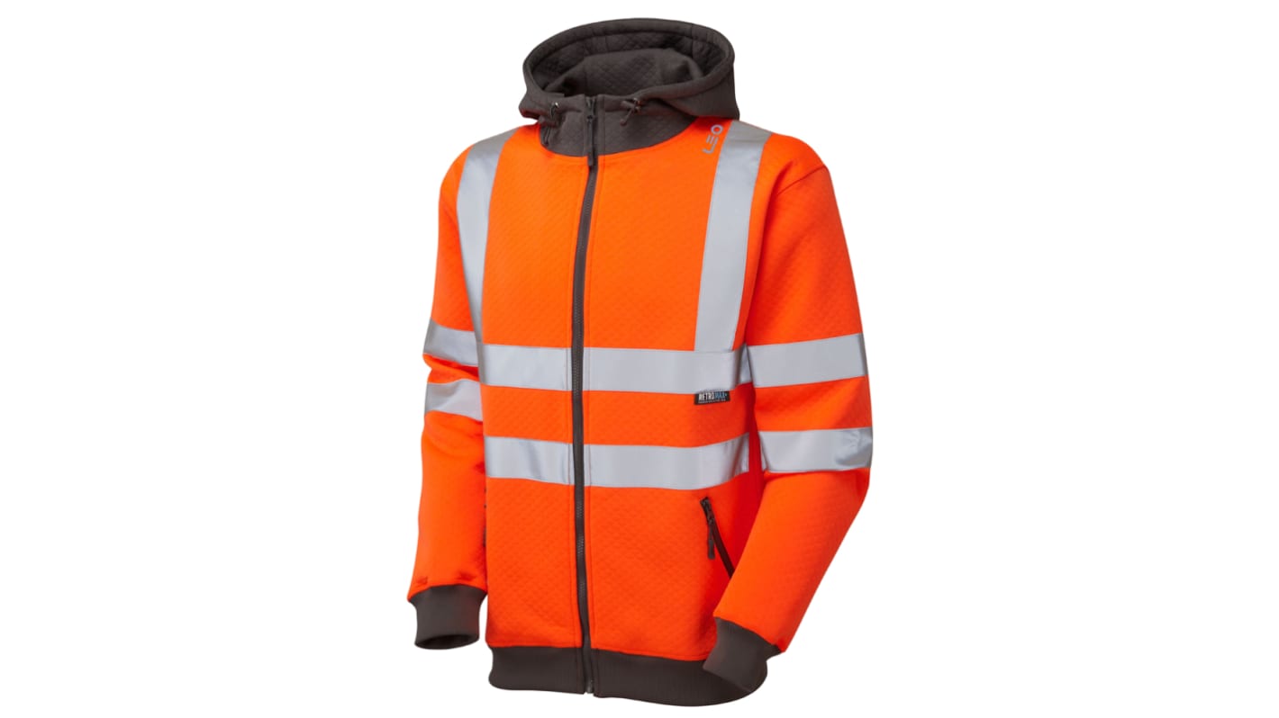 Leo Workwear Orange Unisex Hi Vis Hoodie, XL