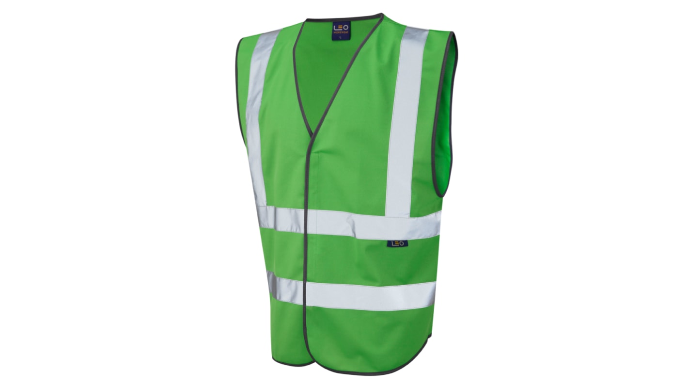 Chaleco de alta visibilidad Unisex Leo Workwear de color Verde, talla 3XL, cierre con Velcro