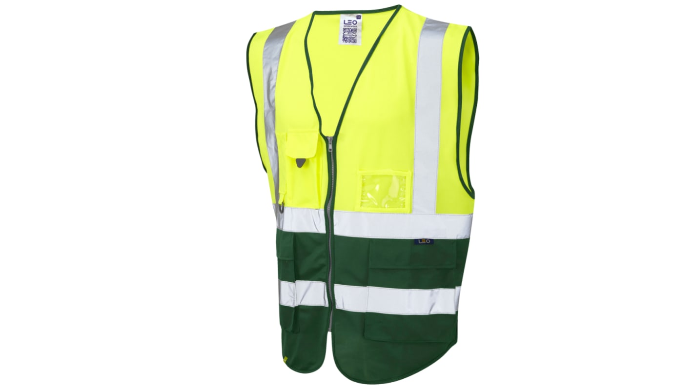 Chaleco de alta visibilidad Unisex Leo Workwear de color Amarillo, talla 4XL, cierre con Zip