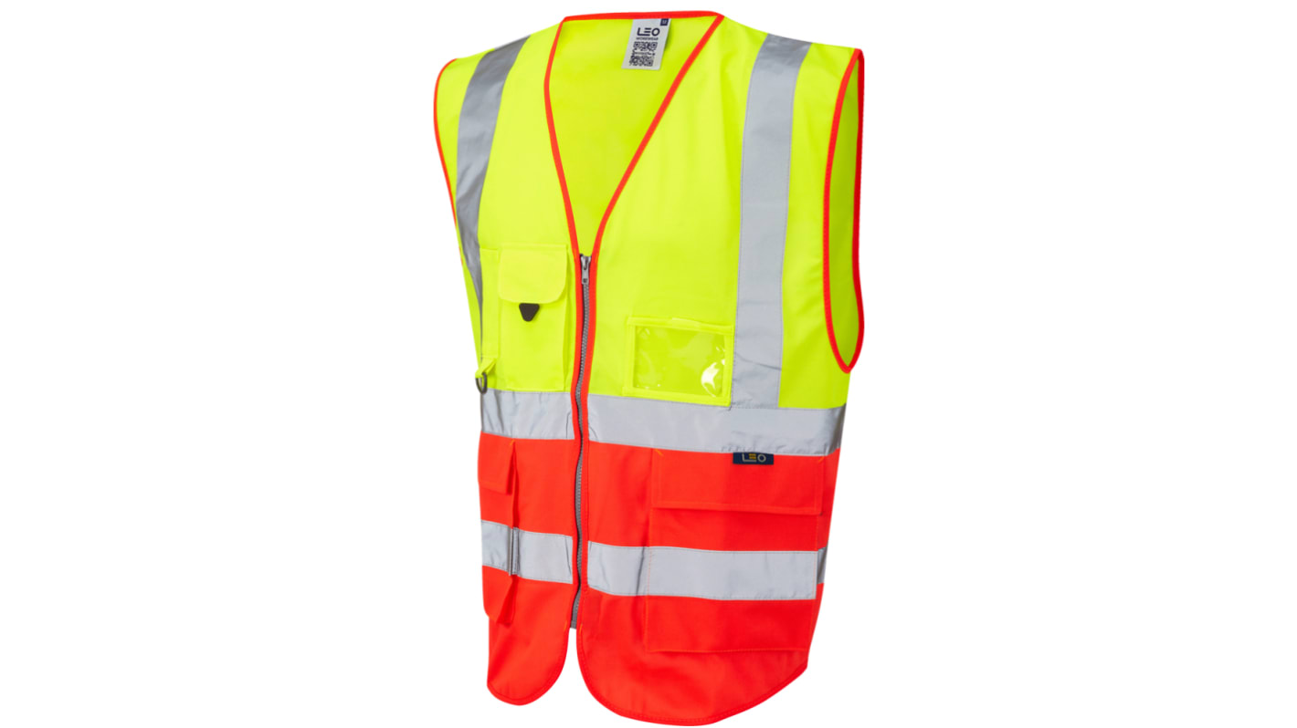 Leo Workwear Orange, Gelb Unisex 4XL Warnweste, Reißverschluss, Reflektierend