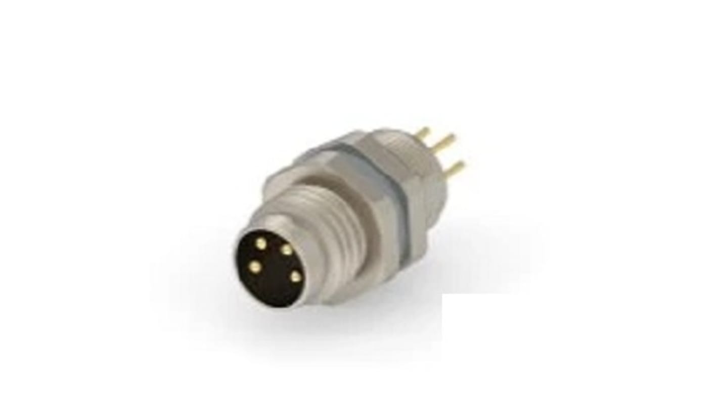 TE Connectivity Circular Connectors, 4 Contacts, Panel Mount, M8 Connector, Plug, Male, IP67, T4 Series