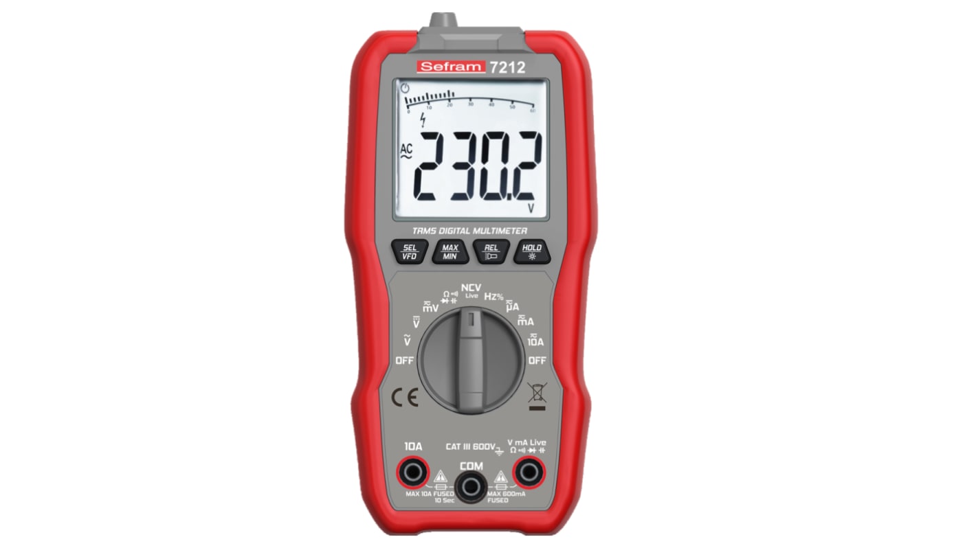 Sefram SEFRAM7212 LCD Multimeter, 10A ac Max, 10A dc Max, 600V ac Max