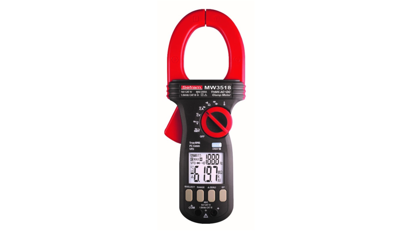 Sefram MW3518 Zangenmessgerät AC/DC-Stromzange 1000V ac / 2kA ac, 1000V dc / 2kA dc, DKD/DAkkS-kalibriert