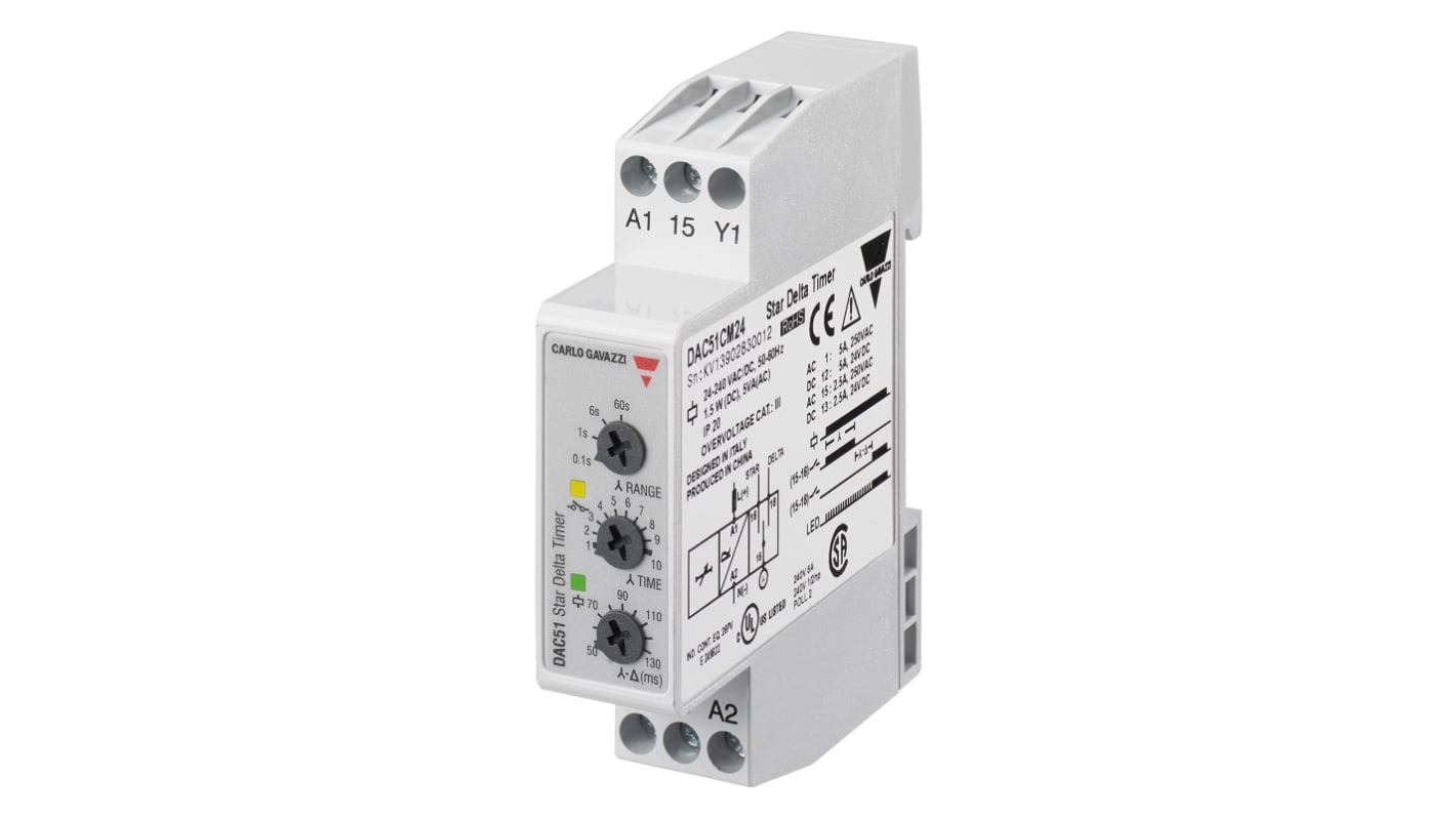 Timer Relay Carlo Gavazzi, intervallo 50 → 130min, SPDT, Guida DIN