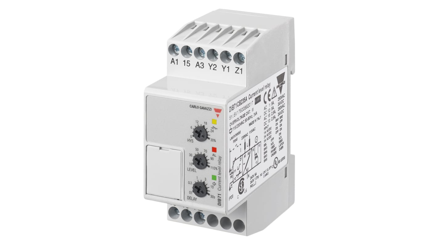 Carlo Gavazzi Überwachungsrelais 1-phasig, 1-poliger Wechsler DIN-Schienen