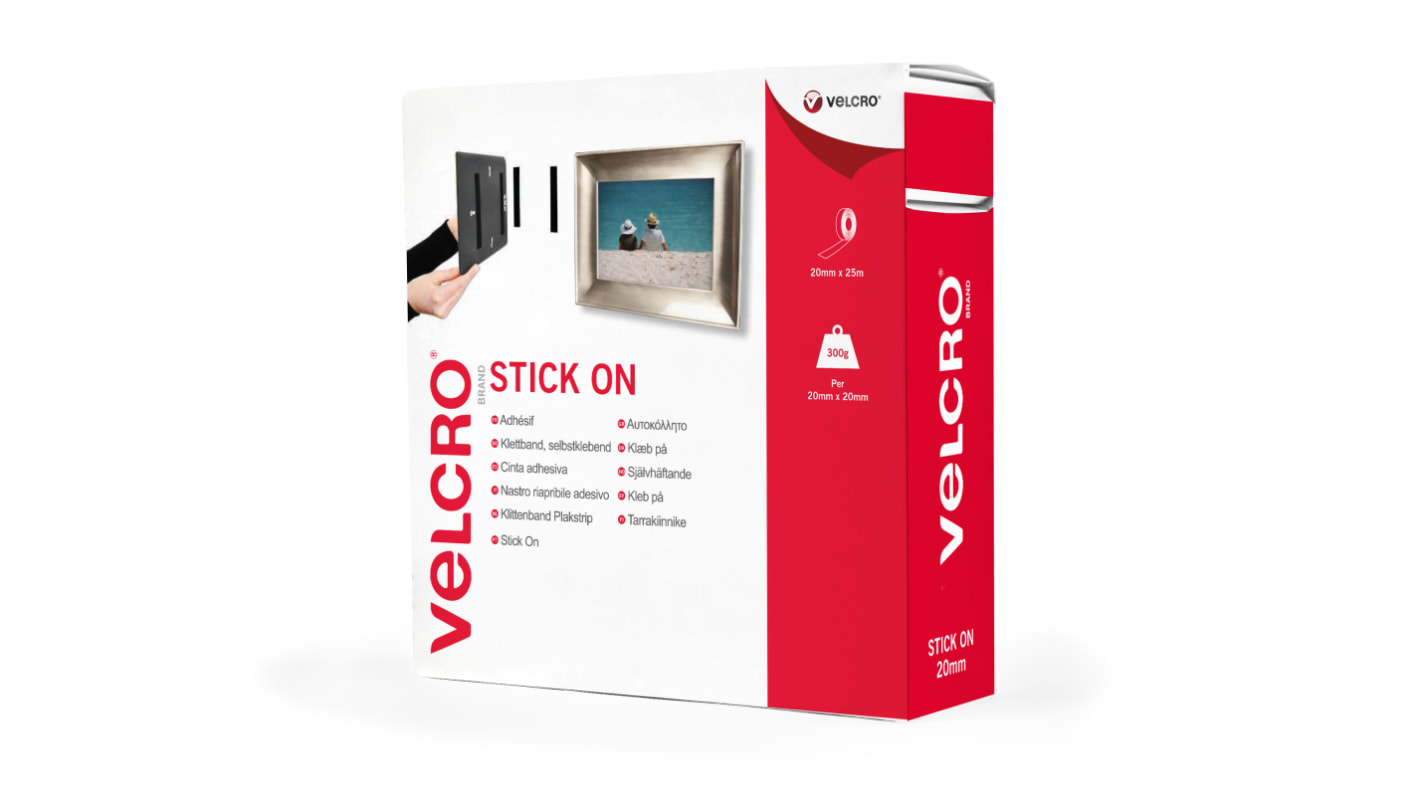 Velcro Adhesive Black Hook & Loop Tape, 20mm x 25m