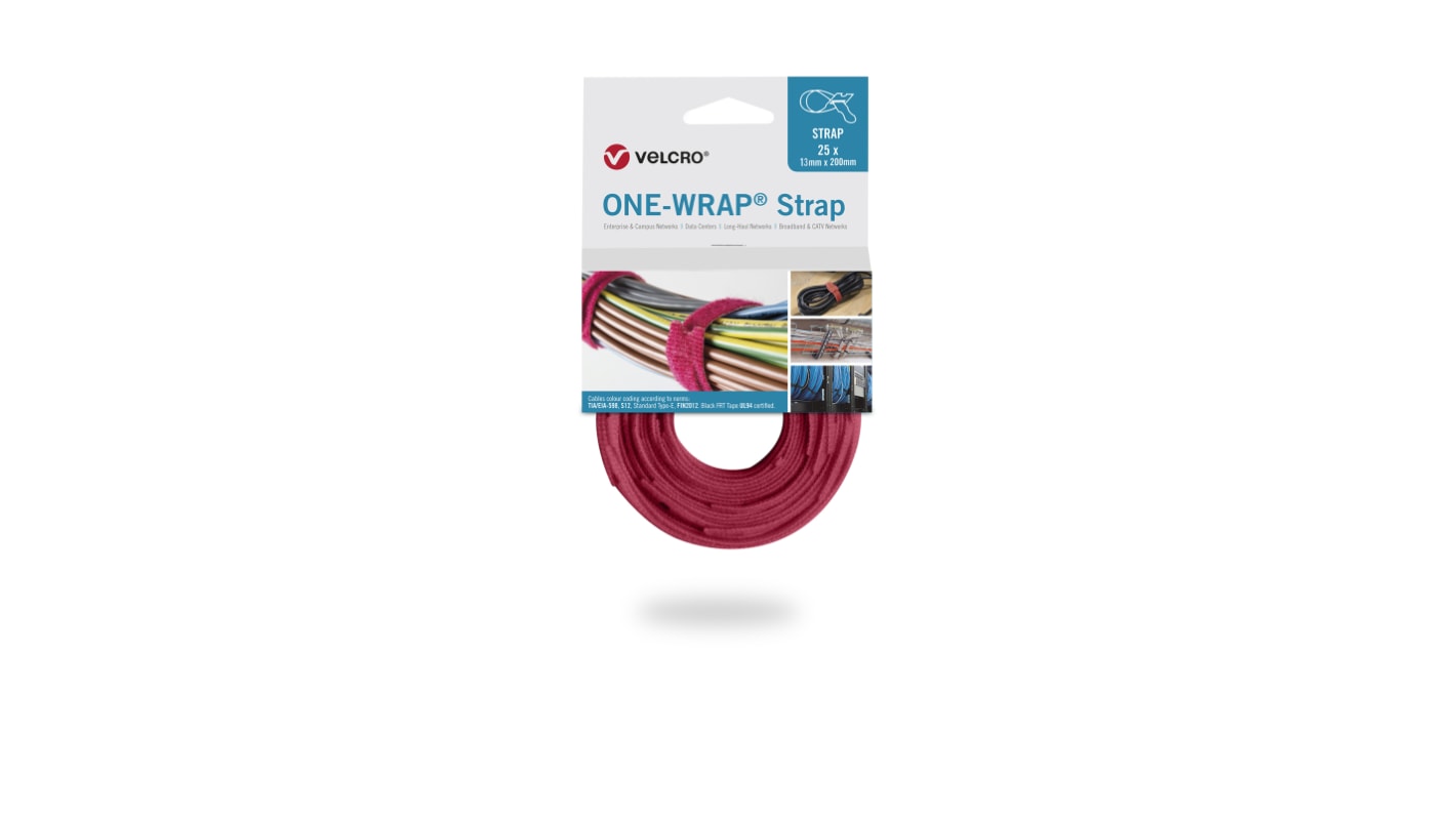 Velcro  Self Engaging Red Reclosable Fastener, 13mm x 200mm
