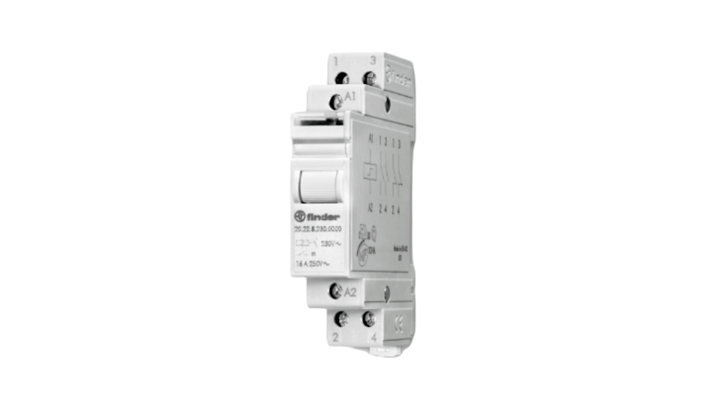 Relè di potenza Finder, DPST, bobina 230V ca, Guida DIN