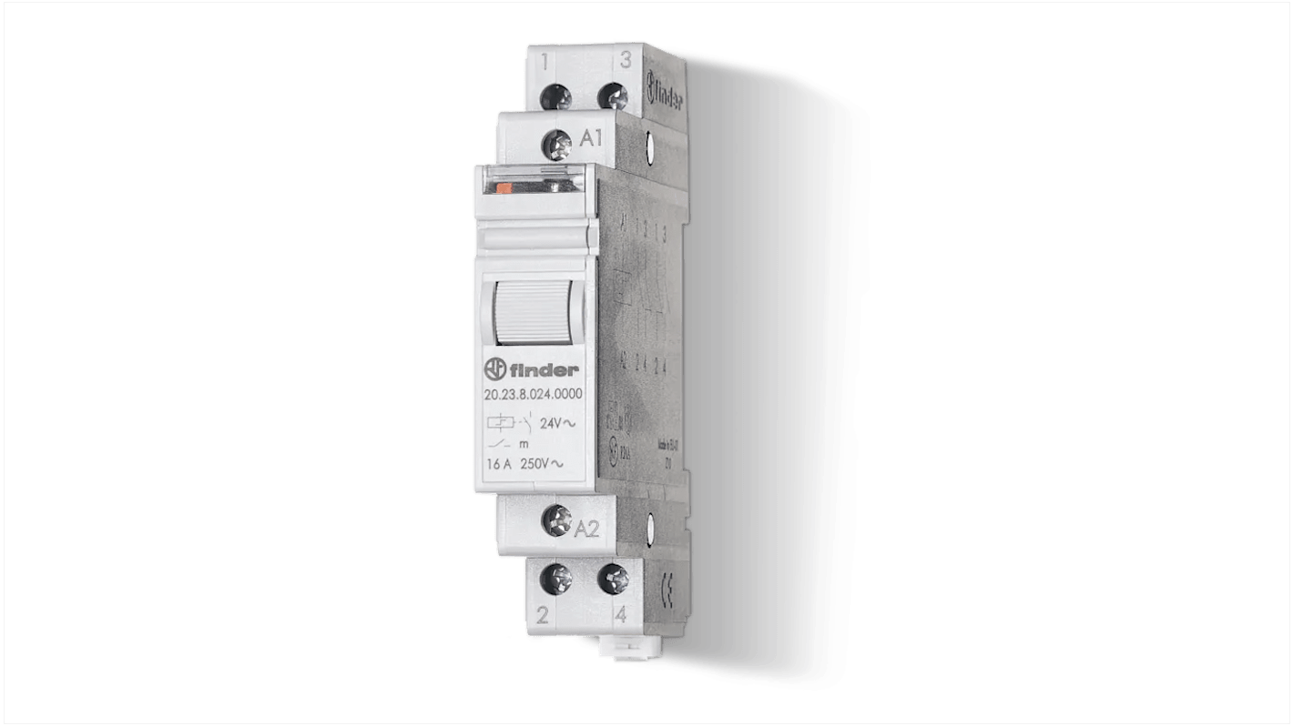 Finder DIN Rail Modular Step Relay, 230V ac Coil, 16A Switching Current, 1NO/1NC