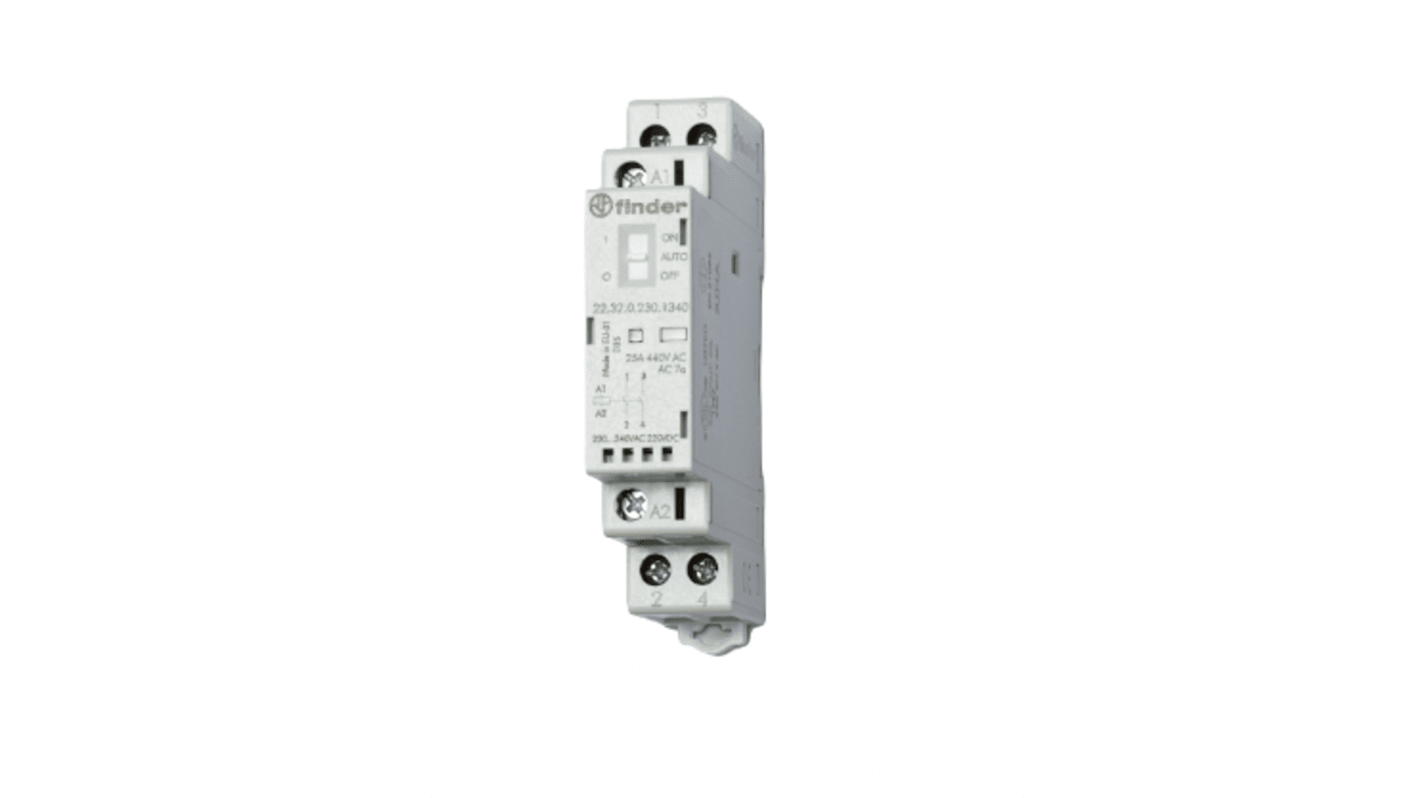 Finder 22 Series Contactor, 2-Pole, 120 A, 1 kW, 1NC/1NO, 440 V ac