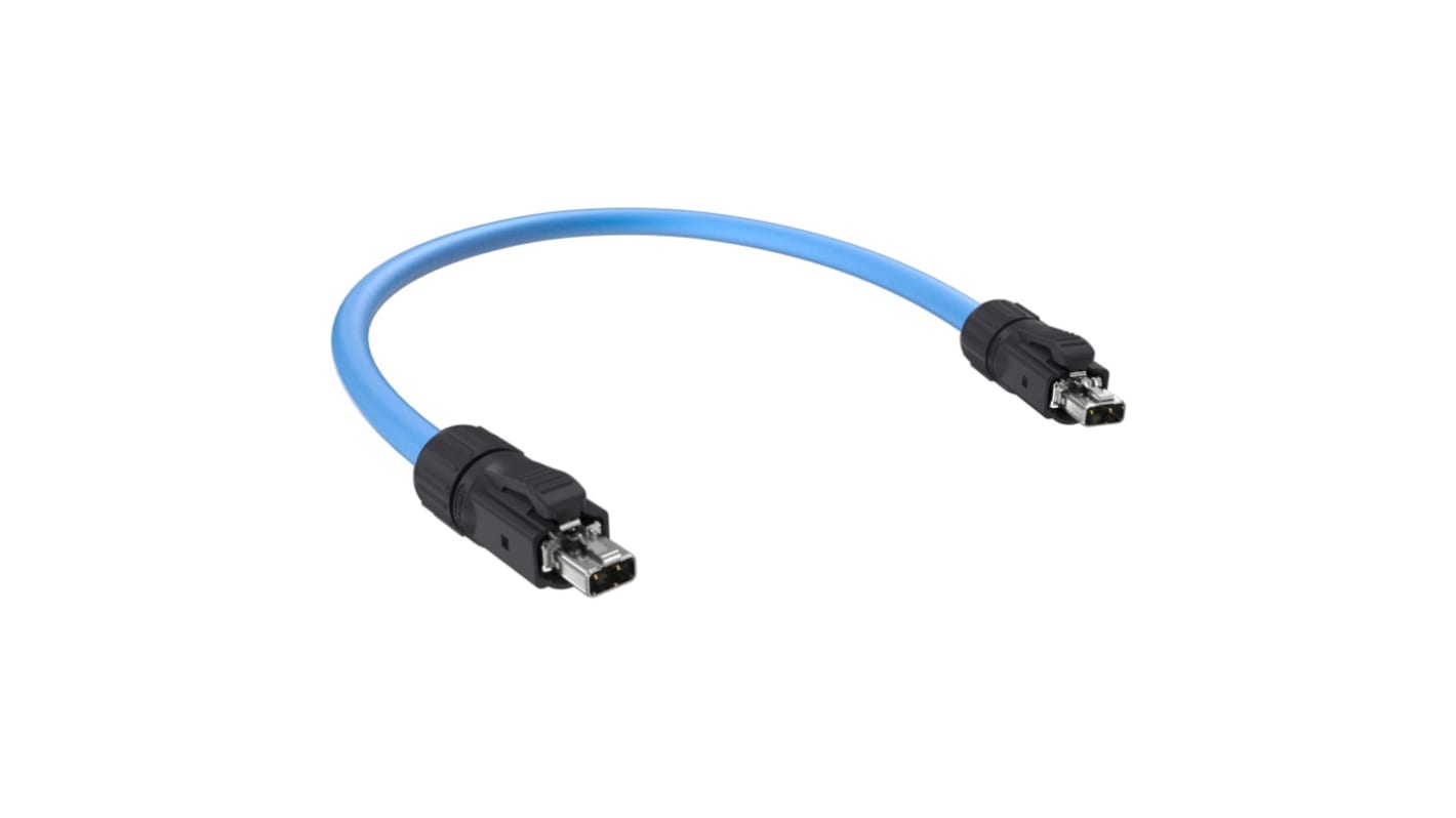 Straight Male SPE to Straight Male SPE Ethernet Cable, Blue Thermoplastic Sheath, 3m, UL 94 V0 / V2