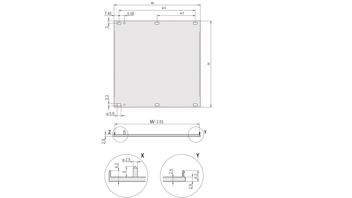 nVent SCHROFF Aluminium Front Panel, 128.4 x 70.8 x 2.5mm