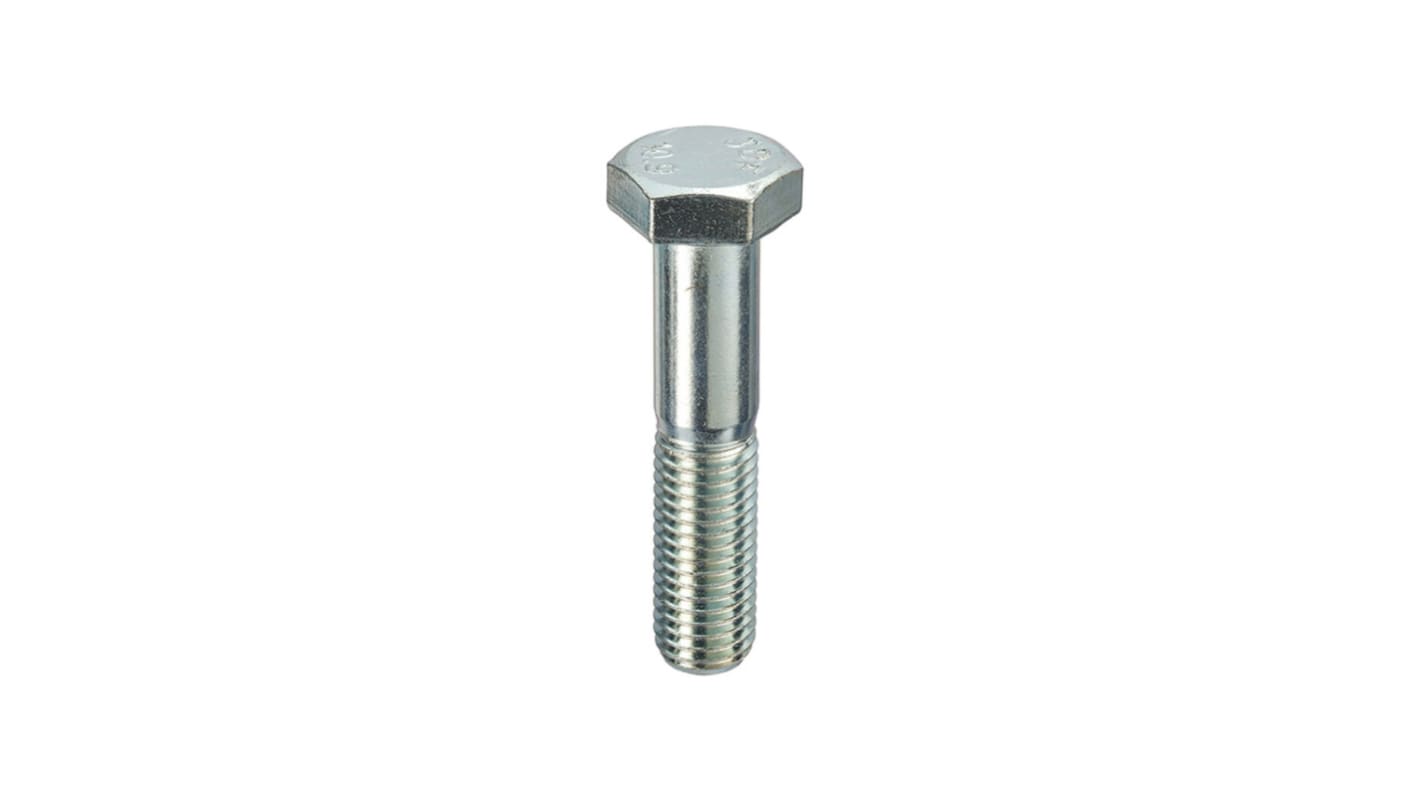 RS PRO Bright Zinc Plated Steel, Hex Bolt, M16 x 55.0mm