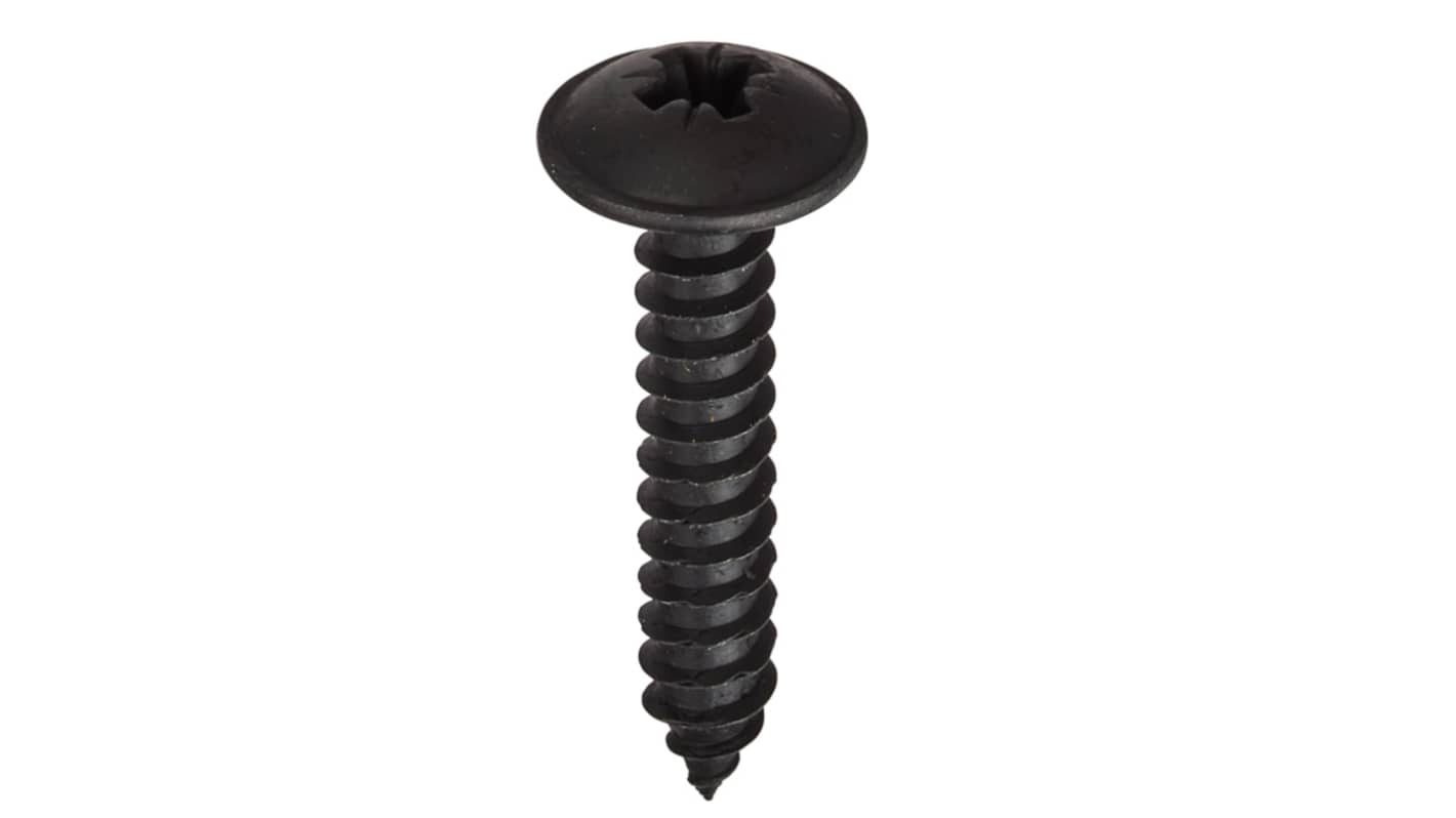 RS PRO Black Oxide Steel Flanged Head Self Tapping Screw, N°8 x 13mm Long