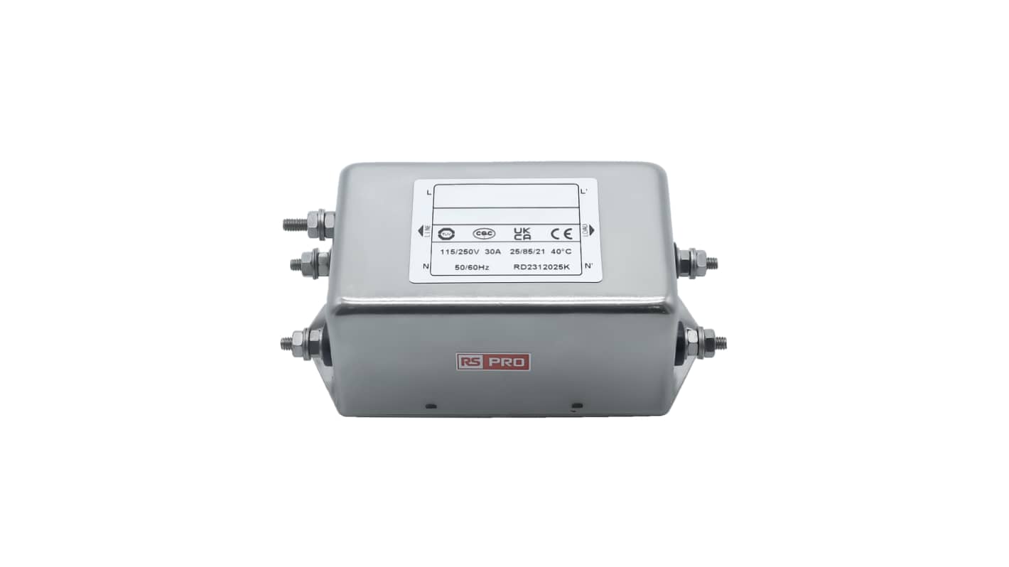RS PRO 30A 115/250 V ac 50 → 60Hz, Chassis Mount Power Line Filter, Screw, Single Phase