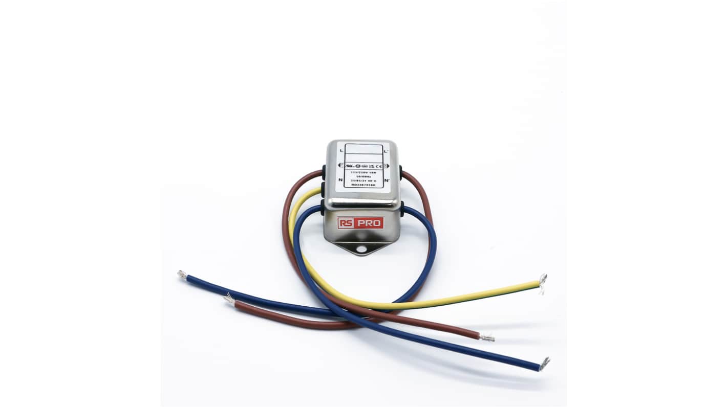 RS PRO 10A 115/250 V ac 50 → 60Hz, Chassis Mount Power Line Filter, Wire Lead, Single Phase