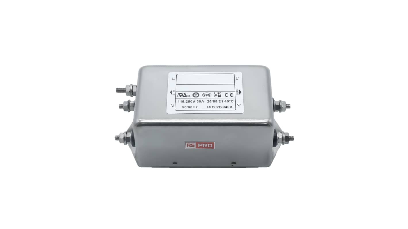RS PRO 20A 115/250 V ac 50 → 60Hz, Chassis Mount Power Line Filter, Screw, Single Phase