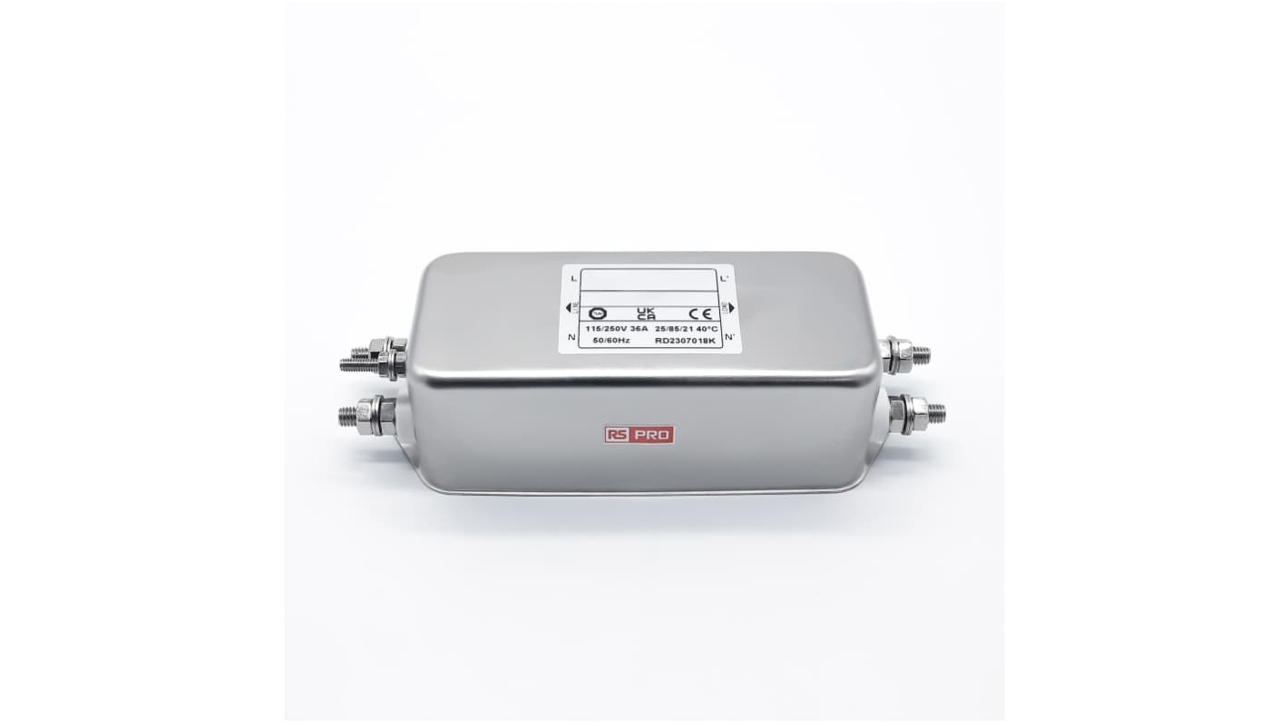 RS PRO 36A 115/250 V ac 50 → 60Hz, Chassis Mount Power Line Filter, Screw, Single Phase