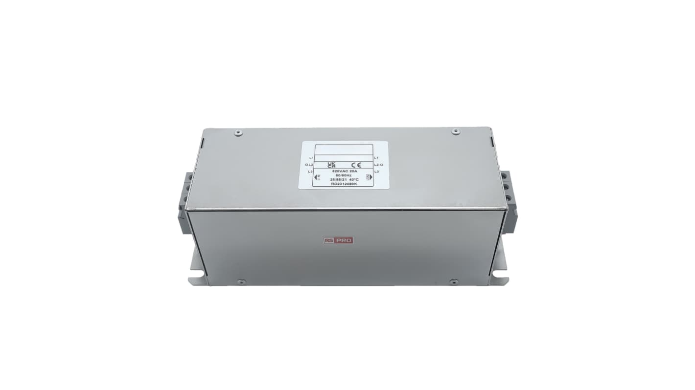 RS PRO EMIフィルタ,電源ラインフィルタ,ノイズフィルタ, 65A, 300/520 V ac, 3相 シャーシーマウント