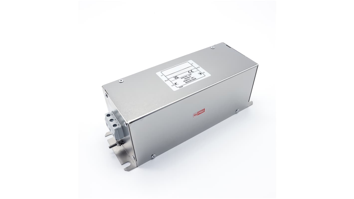 RS PRO EMIフィルタ,電源ラインフィルタ,ノイズフィルタ, 16A, 300/520 V ac, 3相 シャーシーマウント